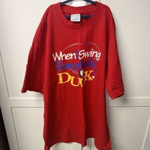 Golf Shirt Single Stitch Tshirt "When I Swing Everybody Duck" Red Mens L Peacock